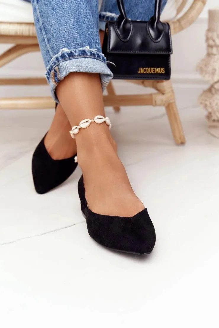 Damskie Damskie buty S.Barski Zamszowe Baleriny Na Obcasie S.Barski Czarne