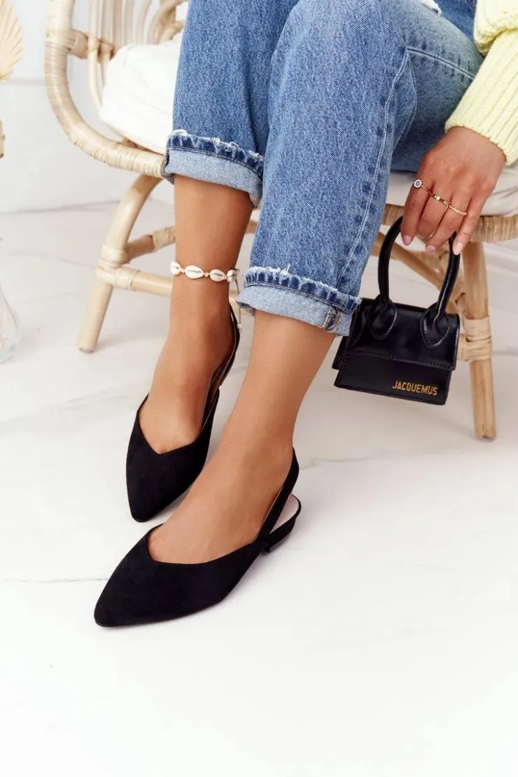 Damskie Damskie buty S.Barski Zamszowe Baleriny Na Obcasie S.Barski Czarne