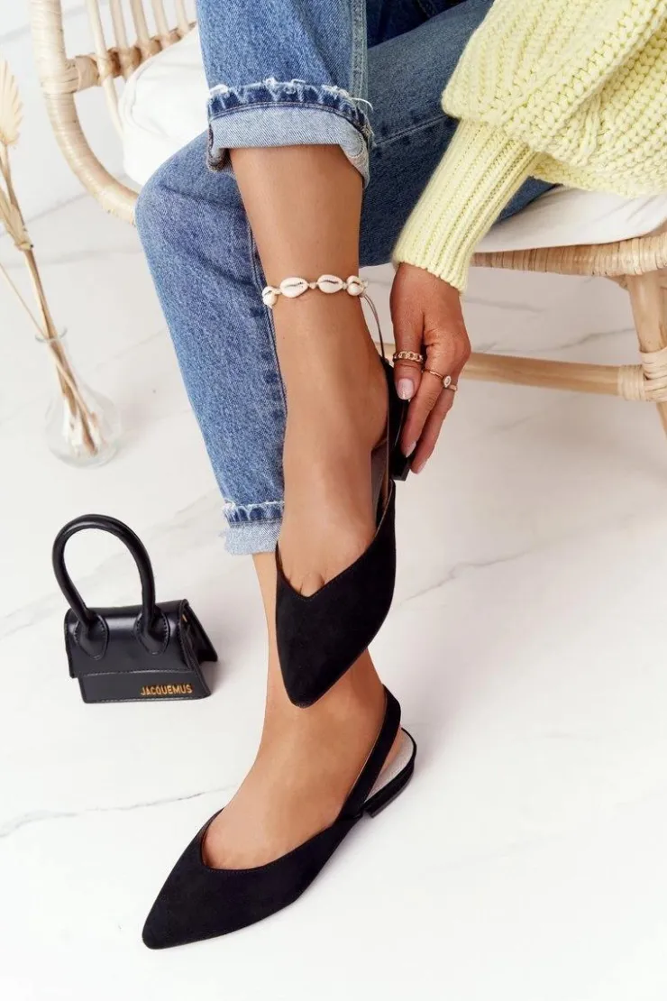 Damskie Damskie buty S.Barski Zamszowe Baleriny Na Obcasie S.Barski Czarne