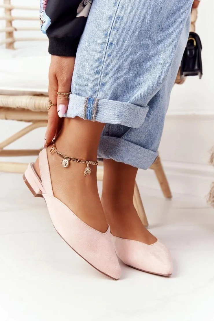 Sale Damskie buty S.Barski Zamszowe Baleriny Na Obcasie S.Barski Różowe