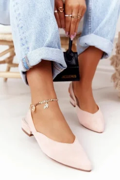 Sale Damskie buty S.Barski Zamszowe Baleriny Na Obcasie S.Barski Różowe