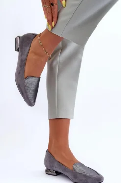 Boto Baleriny Klasyczne*Zamszowe Baleriny Na Płaskim Obcasie Szare Loxes