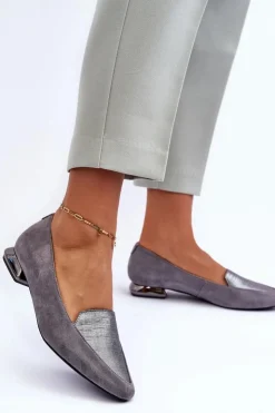 Boto Baleriny Klasyczne*Zamszowe Baleriny Na Płaskim Obcasie Szare Loxes