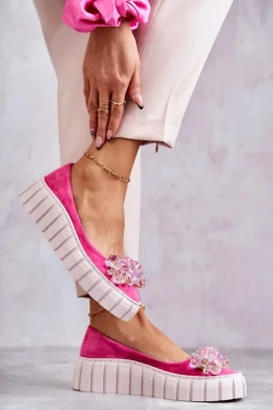 Boto Baleriny Skórzane|Baleriny Klasyczne*Zamszowe Baleriny Na Platformie Z Ozdobą Fuksja Ladette