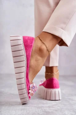 Boto Baleriny Skórzane|Baleriny Klasyczne*Zamszowe Baleriny Na Platformie Z Ozdobą Fuksja Ladette