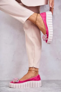 Boto Baleriny Skórzane|Baleriny Klasyczne*Zamszowe Baleriny Na Platformie Z Ozdobą Fuksja Ladette