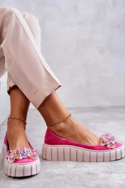 Boto Baleriny Skórzane|Baleriny Klasyczne*Zamszowe Baleriny Na Platformie Z Ozdobą Fuksja Ladette