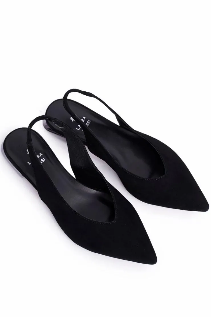 Laura Messi Zamszowe Baleriny Na Srebrnym Obcasie 2127 Czarne