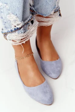 Damskie Buty Sergio Leone Zamszowe Baleriny Sergio Leone BL622 Niebieskie