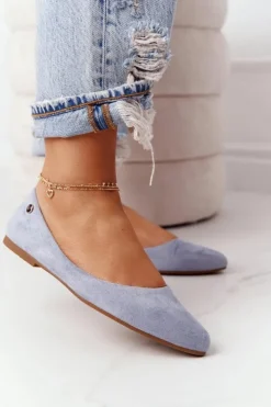 Damskie Buty Sergio Leone Zamszowe Baleriny Sergio Leone BL622 Niebieskie