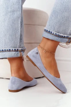 Damskie Buty Sergio Leone Zamszowe Baleriny Sergio Leone BL622 Niebieskie