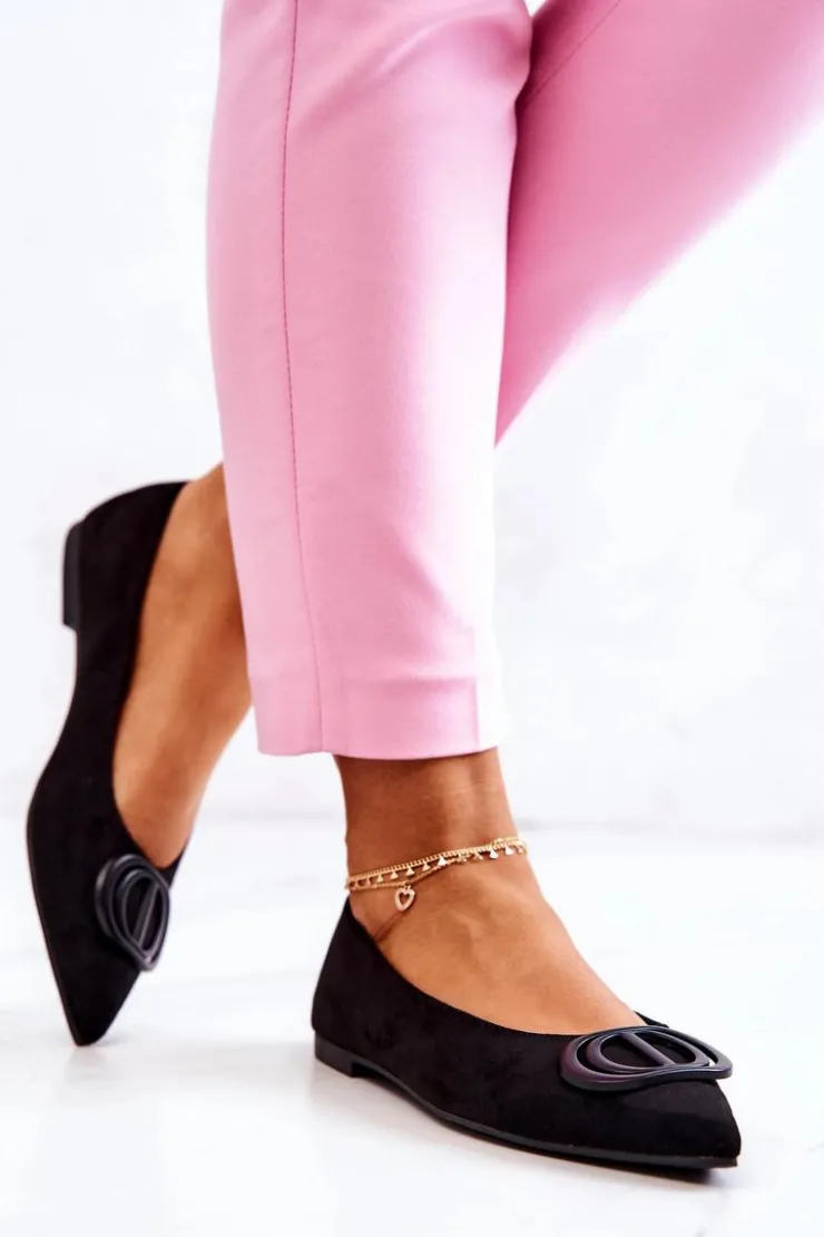 Boto Baleriny Klasyczne*Zamszowe Baleriny W Szpic Czarne Neriso