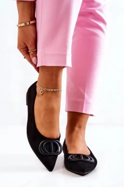 Boto Baleriny Klasyczne*Zamszowe Baleriny W Szpic Czarne Neriso