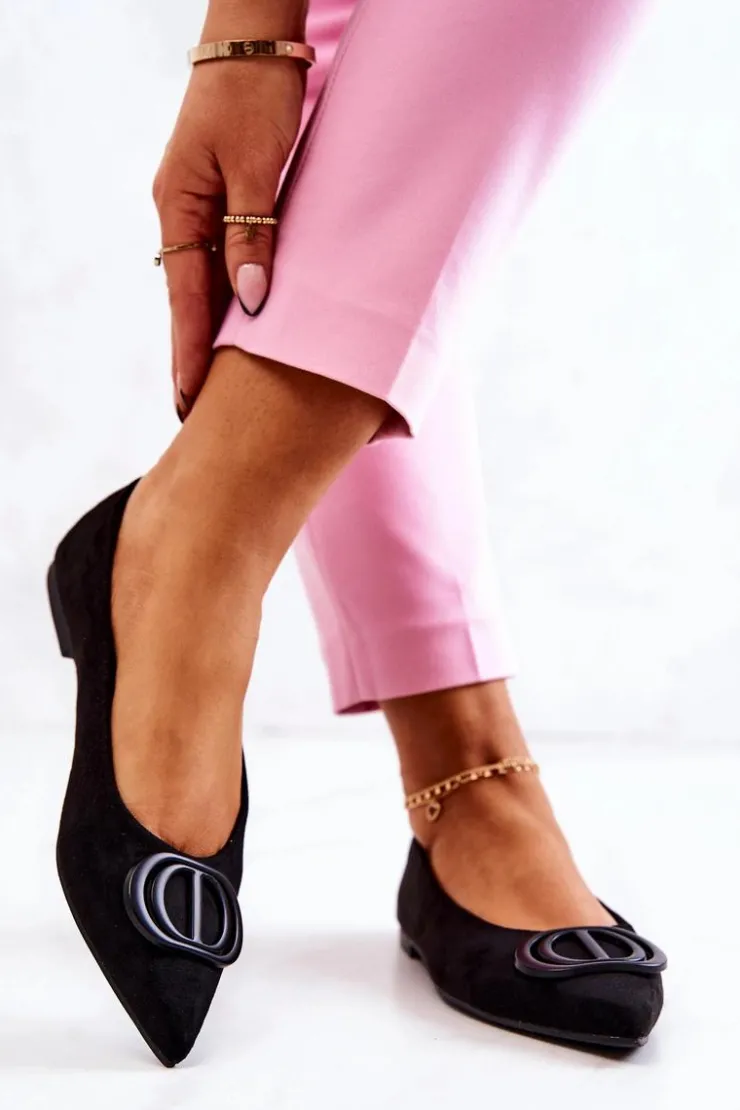 Boto Baleriny Klasyczne*Zamszowe Baleriny W Szpic Czarne Neriso