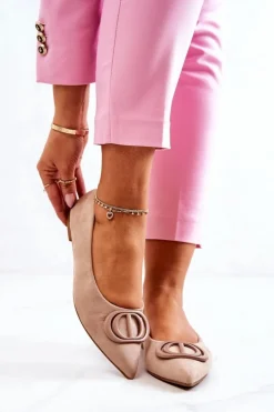 Damskie Boto Zamszowe Baleriny W Szpic Beżowe Neriso