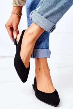 Damskie Boto Zamszowe Baleriny W Szpic Czarne Daisy