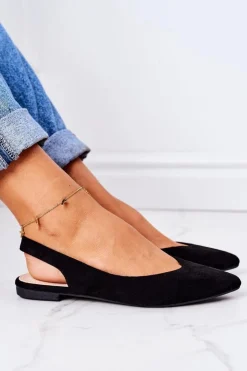 Damskie Boto Zamszowe Baleriny W Szpic Czarne Daisy