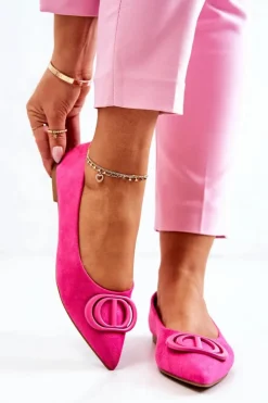 Damskie Boto Zamszowe Baleriny W Szpic Różowe Neriso