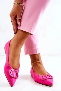 Damskie Boto Zamszowe Baleriny W Szpic Różowe Neriso