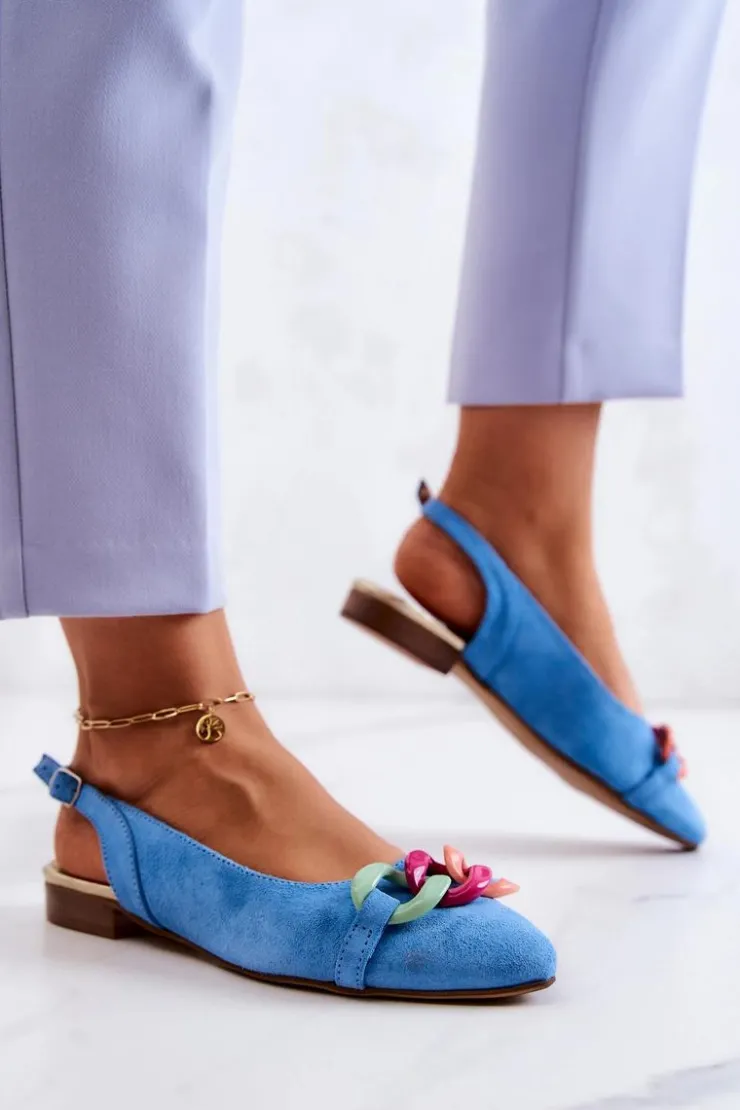 Damskie Boto Zamszowe Baleriny Z Łańcuchem Lewski Shoes 3125 Niebieskie