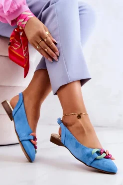 Damskie Boto Zamszowe Baleriny Z Łańcuchem Lewski Shoes 3125 Niebieskie