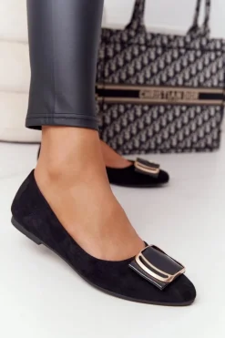 Sale Buty Sergio Leone Zamszowe Baleriny Z Klamrą Sergio Leone BL623 Czarne