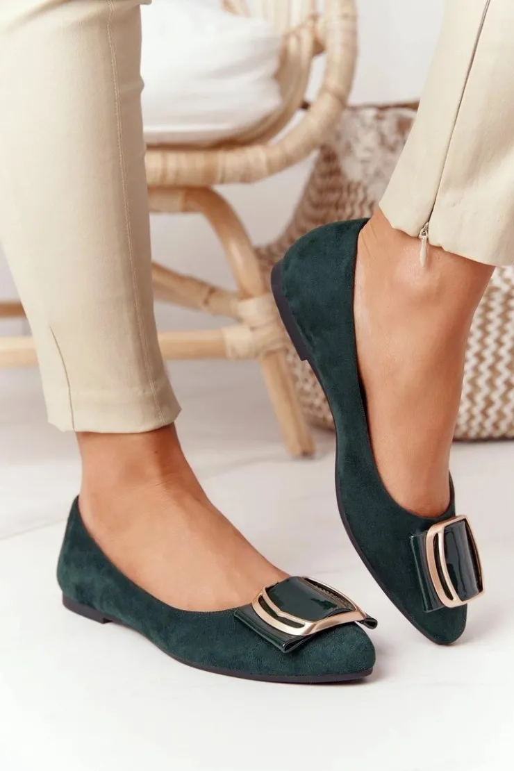 Buty Sergio Leone Baleriny Klasyczne*Zamszowe Baleriny Z Klamrą Sergio Leone BL623 Zielone