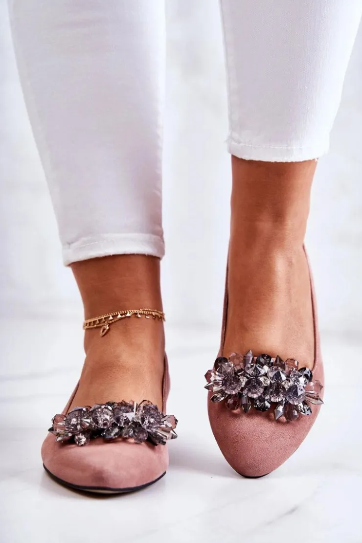 Damskie Boto Zamszowe Baleriny Z Ozdobą Różowe Loretty