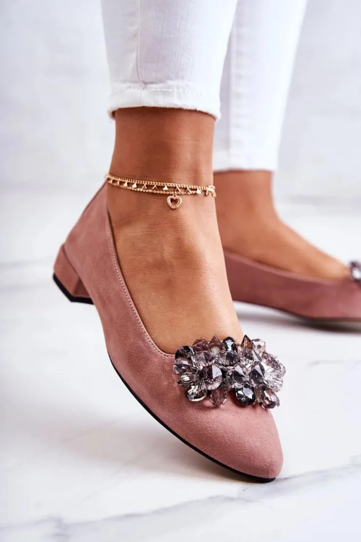 Damskie Boto Zamszowe Baleriny Z Ozdobą Różowe Loretty