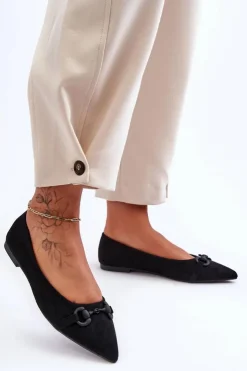 Damskie Boto Zamszowe Baleriny Z Ozdobą Czarne Noldaia