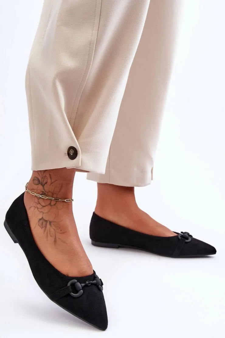 Damskie Boto Zamszowe Baleriny Z Ozdobą Czarne Noldaia