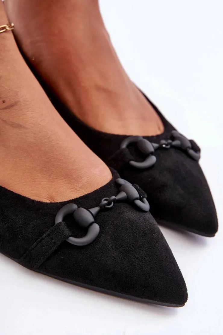 Damskie Boto Zamszowe Baleriny Z Ozdobą Czarne Noldaia