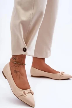 Boto Zamszowe Baleriny Z Ozdobą Beżowe Noldaia