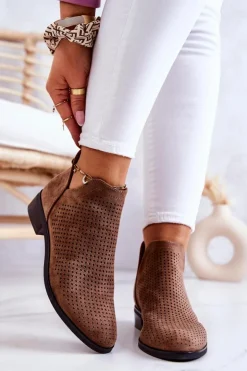 Buty damskie Vinceza Botki Wiosenne|Brązowe I Beżowe Botki*Zamszowe Botki Ażurowe Brązowe Shirley