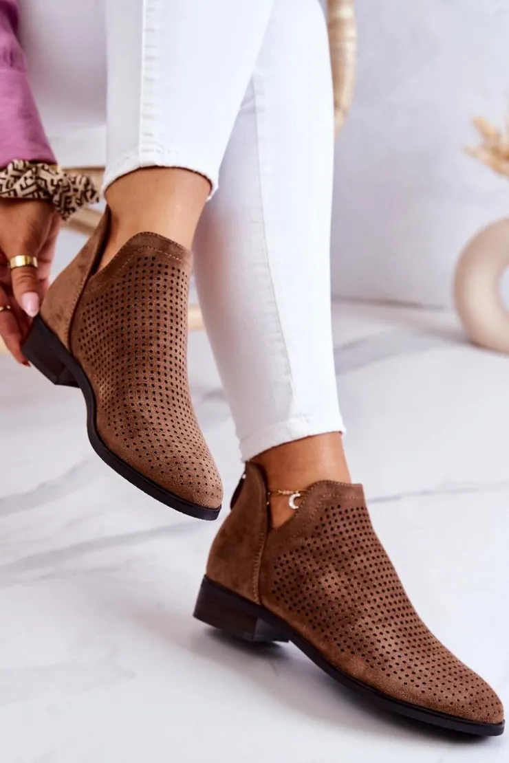 Buty damskie Vinceza Botki Wiosenne|Brązowe I Beżowe Botki*Zamszowe Botki Ażurowe Brązowe Shirley