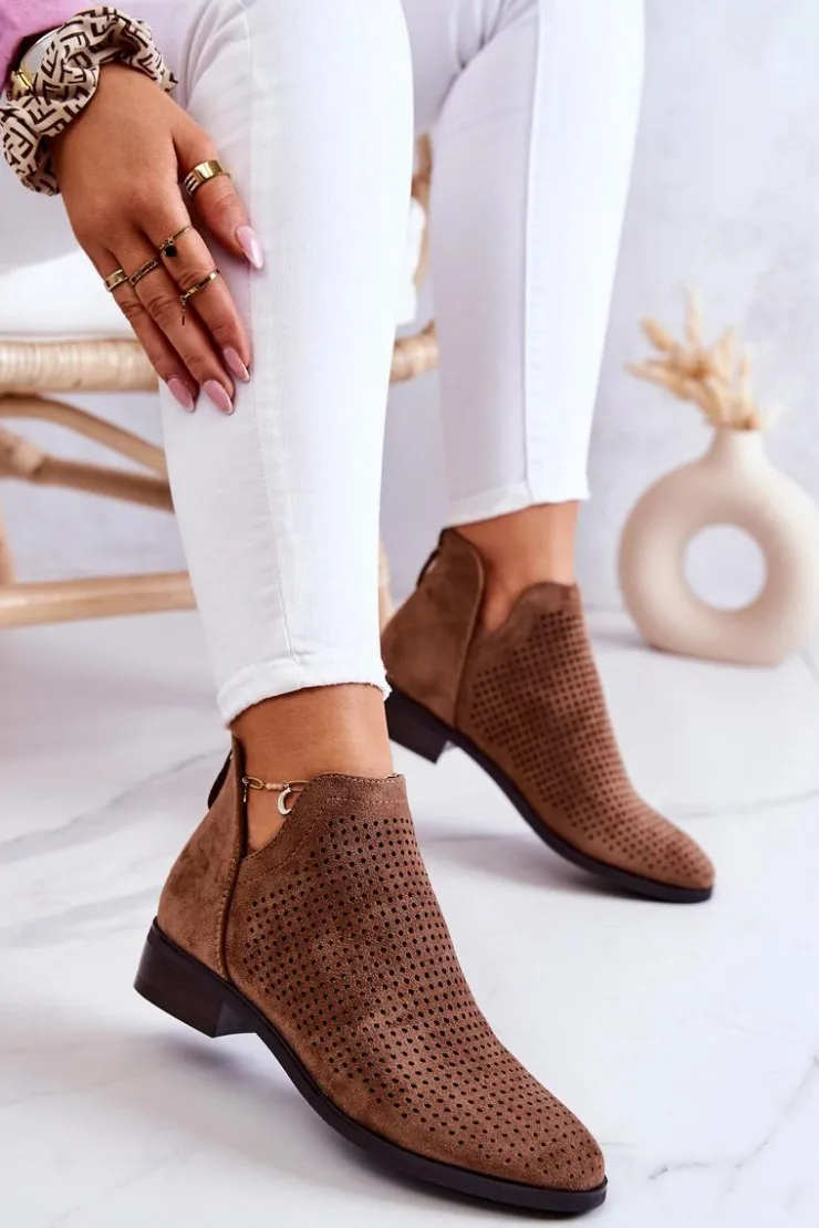 Buty damskie Vinceza Botki Wiosenne|Brązowe I Beżowe Botki*Zamszowe Botki Ażurowe Brązowe Shirley