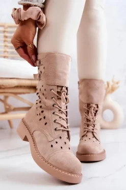 Best Boto Zamszowe Botki Ażurowe Na Suwak Jasnobeżowe Hermione