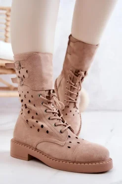 Best Boto Zamszowe Botki Ażurowe Na Suwak Jasnobeżowe Hermione