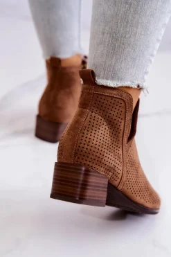 Buty damskie Vinceza Botki Wiosenne|Brązowe I Beżowe Botki*Zamszowe Botki Ażurowe Z Wycięciem Brązowe Carine