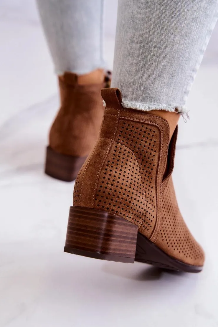 Buty damskie Vinceza Botki Wiosenne|Brązowe I Beżowe Botki*Zamszowe Botki Ażurowe Z Wycięciem Brązowe Carine