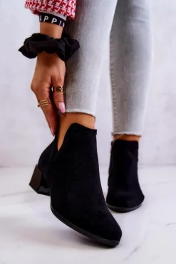 Outlet Buty damskie Vinceza Zamszowe Botki Ażurowe Z Wycięciem Czarne Carine