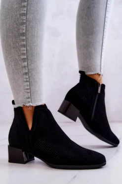 Outlet Buty damskie Vinceza Zamszowe Botki Ażurowe Z Wycięciem Czarne Carine