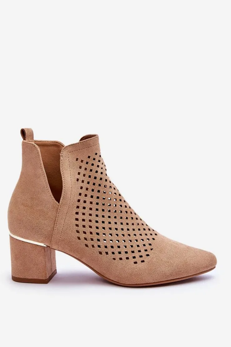Buty damskie Vinceza Botki Wiosenne|Botki Na Słupku*Zamszowe Botki Ażurowe Z Wycięciem Na Obcasie Beżowe Blakely