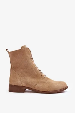 Damskie Boto Zamszowe Botki Damskie Beżowe Nicole 2848