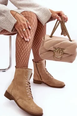 Damskie Boto Zamszowe Botki Damskie Beżowe Nicole 2848