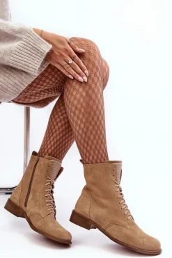 Damskie Boto Zamszowe Botki Damskie Beżowe Nicole 2848