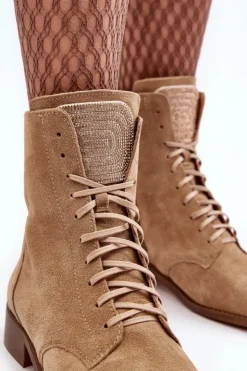 Damskie Boto Zamszowe Botki Damskie Beżowe Nicole 2848