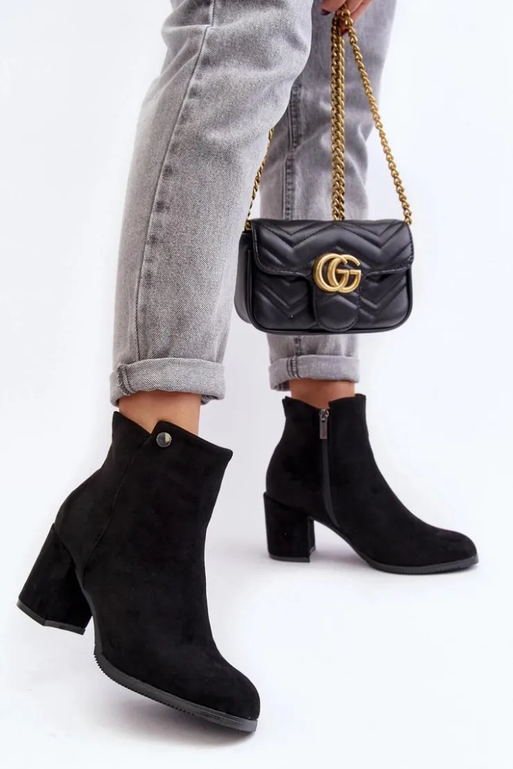 Evento Botki Wiosenne|Czarne Botki*Zamszowe Botki Damskie Na Słupku Czarne Selela