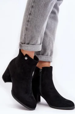 Evento Botki Wiosenne|Czarne Botki*Zamszowe Botki Damskie Na Słupku Czarne Selela