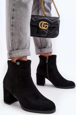 Evento Botki Wiosenne|Czarne Botki*Zamszowe Botki Damskie Na Słupku Czarne Selela
